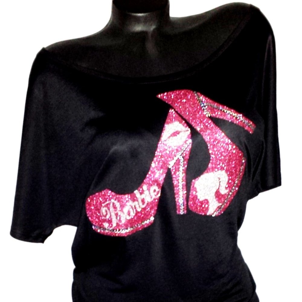 Barbie Flowy Black Draped Slv. Dolman Tee.